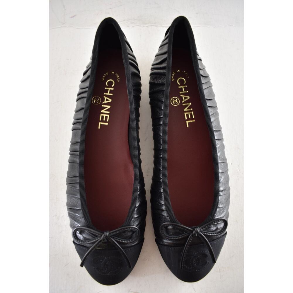 Chanel 26A Black Pleated Lambskin Leather CC Logo Bow Ballet Ballerina Flat 41.5 - Picture 14 of 16